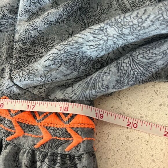 NWT Cousin Earl Lagenlook Florentine Blue Orange Bell SleevesTop Oversized Boho - Picture 12 of 16